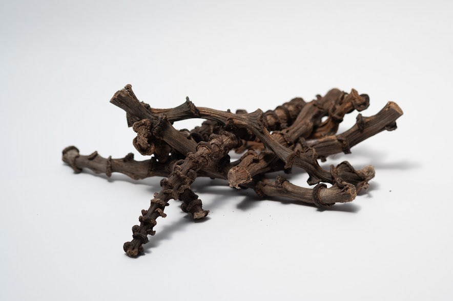 This is a close up photo of dried banana stems