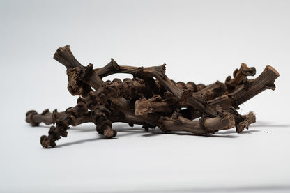 This is a close up photo of dried banana stems