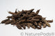 A photo of a pile of Twisty Pods. They are brown textured seed pods on a white background.